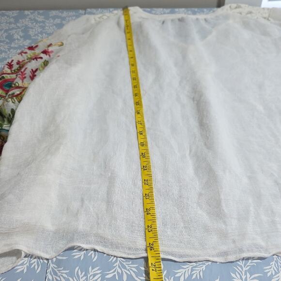 Womens 1X Embroidered Sleeves Bohemian Gauzy Sheer Fairy Resort Lace White Top - Picture 10 of 12